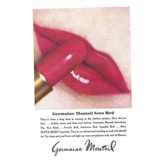 Germaine Monteil Sees Red Lipstick Makeup Advertisement 1960s Vintage Print Ad 9 - Picture 1 of 2